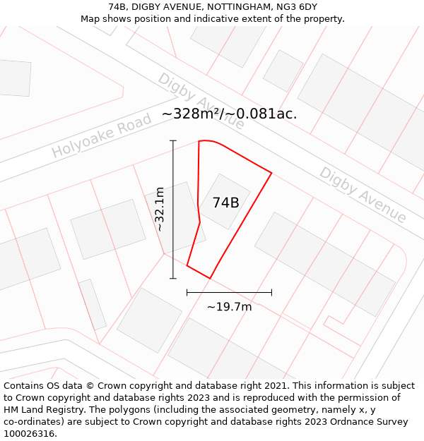 74B, DIGBY AVENUE, NOTTINGHAM, NG3 6DY: Plot and title map