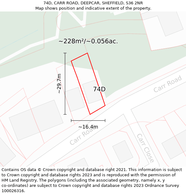 74D, CARR ROAD, DEEPCAR, SHEFFIELD, S36 2NR: Plot and title map