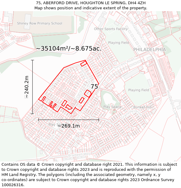 75, ABERFORD DRIVE, HOUGHTON LE SPRING, DH4 4ZH: Plot and title map