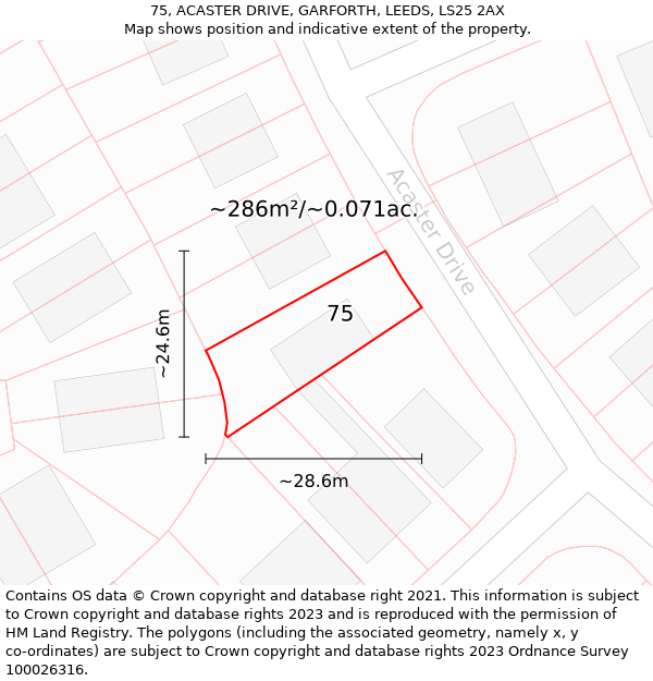 75, ACASTER DRIVE, GARFORTH, LEEDS, LS25 2AX: Plot and title map