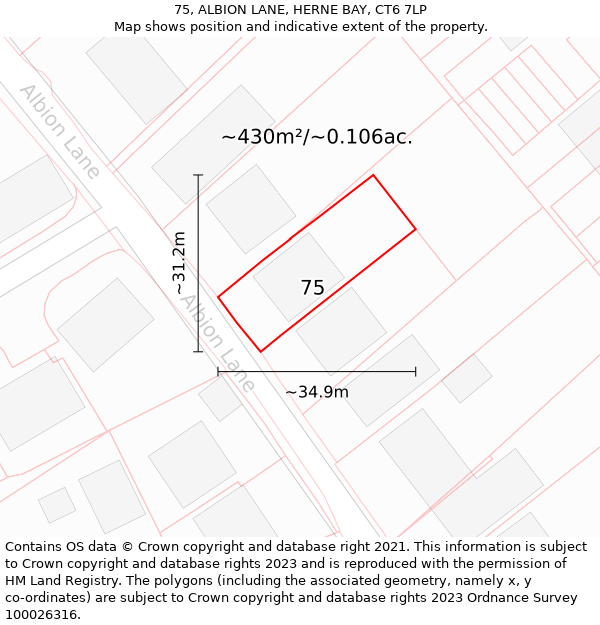 75, ALBION LANE, HERNE BAY, CT6 7LP: Plot and title map
