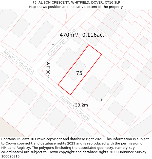 75, ALISON CRESCENT, WHITFIELD, DOVER, CT16 3LP: Plot and title map