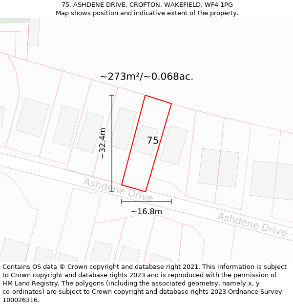 75, ASHDENE DRIVE, CROFTON, WAKEFIELD, WF4 1PG: Plot and title map