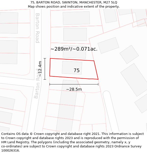 75, BARTON ROAD, SWINTON, MANCHESTER, M27 5LQ: Plot and title map