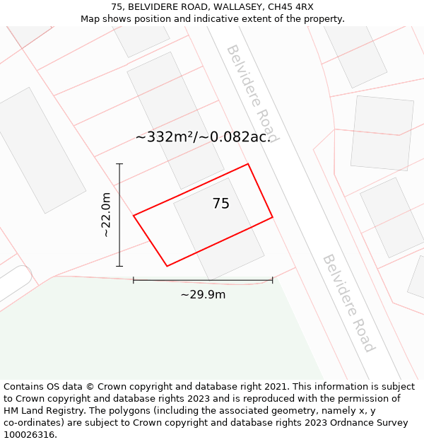 75, BELVIDERE ROAD, WALLASEY, CH45 4RX: Plot and title map