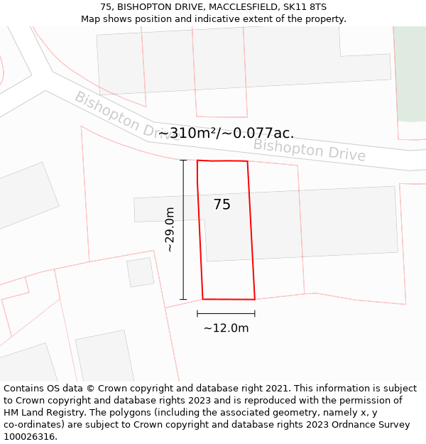 75, BISHOPTON DRIVE, MACCLESFIELD, SK11 8TS: Plot and title map