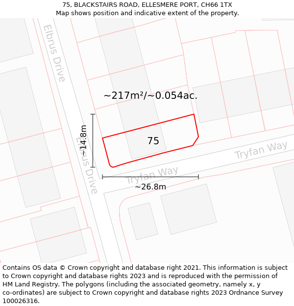 75, BLACKSTAIRS ROAD, ELLESMERE PORT, CH66 1TX: Plot and title map