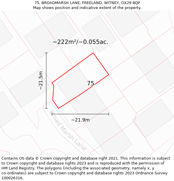 75, BROADMARSH LANE, FREELAND, WITNEY, OX29 8QP: Plot and title map