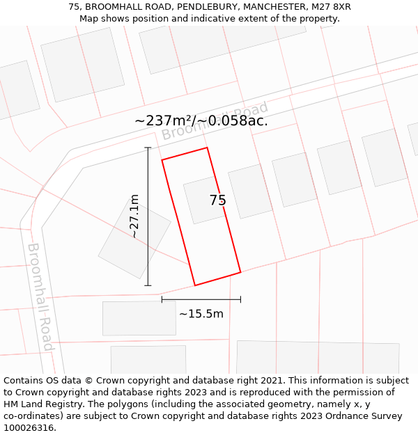 75, BROOMHALL ROAD, PENDLEBURY, MANCHESTER, M27 8XR: Plot and title map