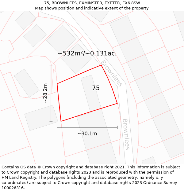 75, BROWNLEES, EXMINSTER, EXETER, EX6 8SW: Plot and title map