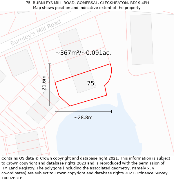 75, BURNLEYS MILL ROAD, GOMERSAL, CLECKHEATON, BD19 4PH: Plot and title map