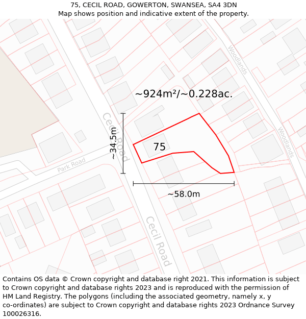 75, CECIL ROAD, GOWERTON, SWANSEA, SA4 3DN: Plot and title map