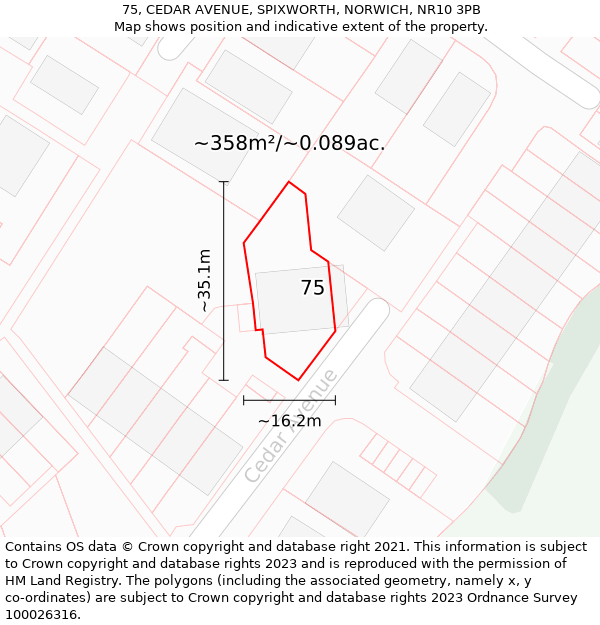 75, CEDAR AVENUE, SPIXWORTH, NORWICH, NR10 3PB: Plot and title map