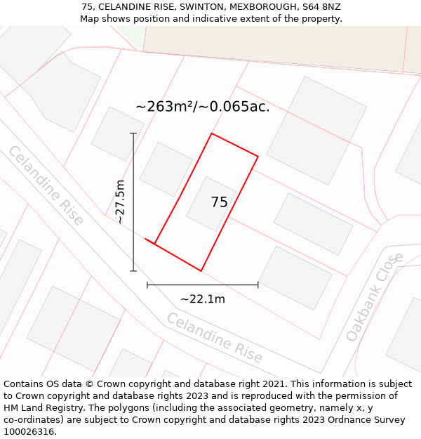 75, CELANDINE RISE, SWINTON, MEXBOROUGH, S64 8NZ: Plot and title map