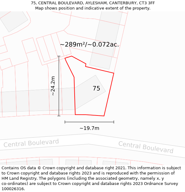 75, CENTRAL BOULEVARD, AYLESHAM, CANTERBURY, CT3 3FF: Plot and title map