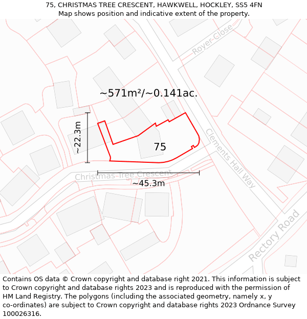 75, CHRISTMAS TREE CRESCENT, HAWKWELL, HOCKLEY, SS5 4FN: Plot and title map