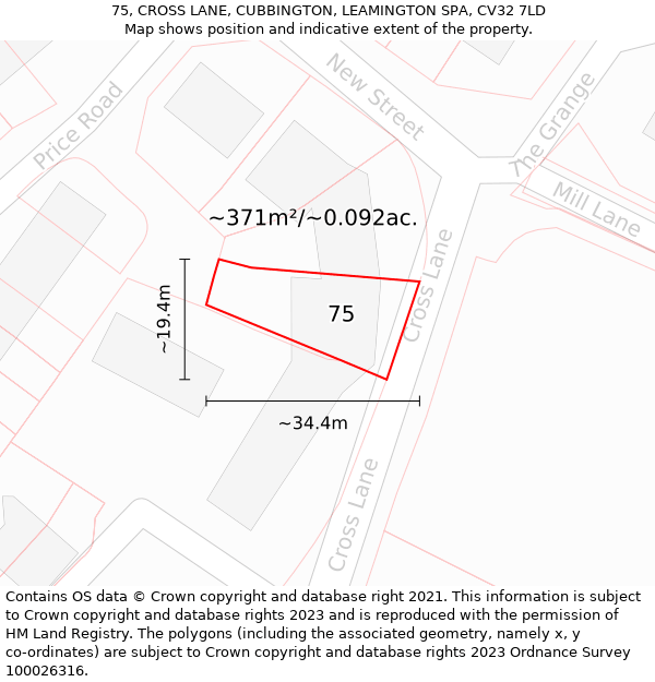 75, CROSS LANE, CUBBINGTON, LEAMINGTON SPA, CV32 7LD: Plot and title map