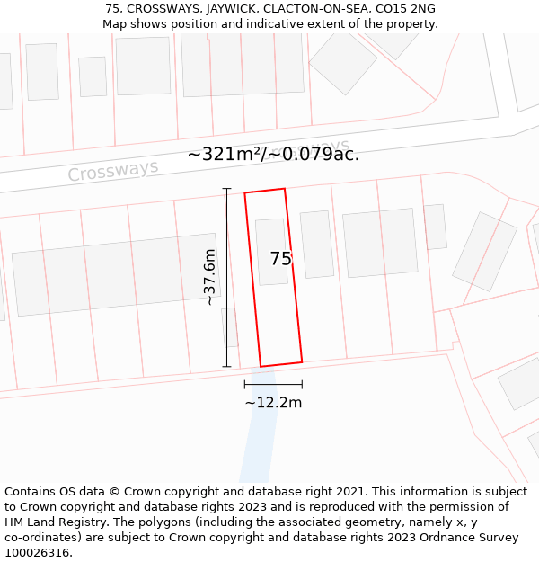 75, CROSSWAYS, JAYWICK, CLACTON-ON-SEA, CO15 2NG: Plot and title map