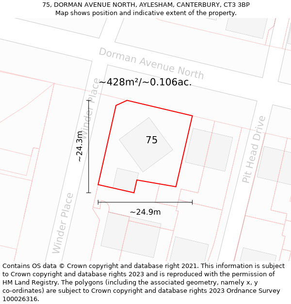 75, DORMAN AVENUE NORTH, AYLESHAM, CANTERBURY, CT3 3BP: Plot and title map