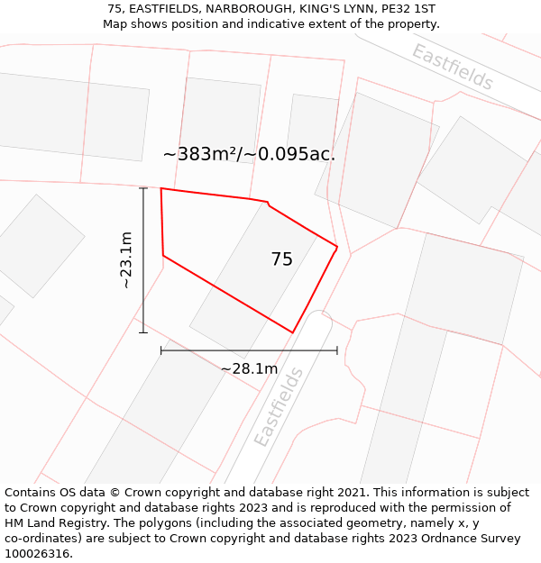 75, EASTFIELDS, NARBOROUGH, KING'S LYNN, PE32 1ST: Plot and title map