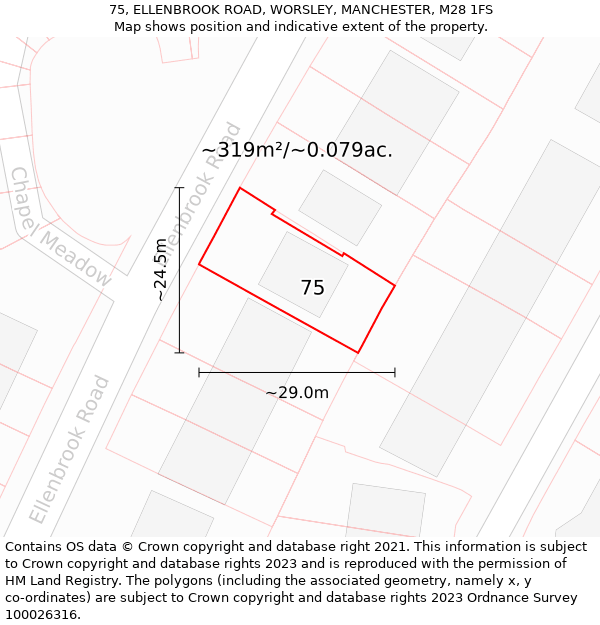 75, ELLENBROOK ROAD, WORSLEY, MANCHESTER, M28 1FS: Plot and title map