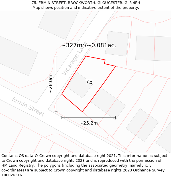 75, ERMIN STREET, BROCKWORTH, GLOUCESTER, GL3 4EH: Plot and title map