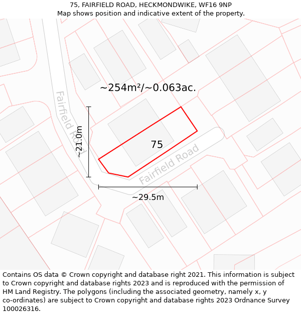 75, FAIRFIELD ROAD, HECKMONDWIKE, WF16 9NP: Plot and title map