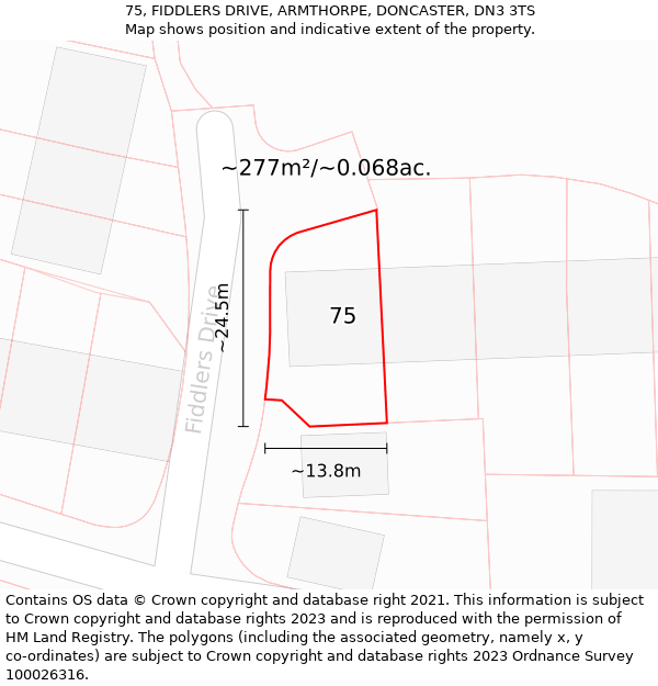 75, FIDDLERS DRIVE, ARMTHORPE, DONCASTER, DN3 3TS: Plot and title map