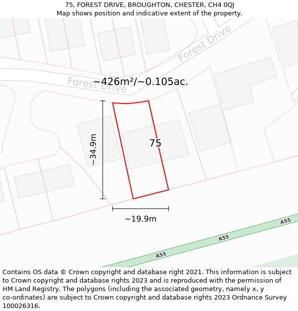 75, FOREST DRIVE, BROUGHTON, CHESTER, CH4 0QJ: Plot and title map