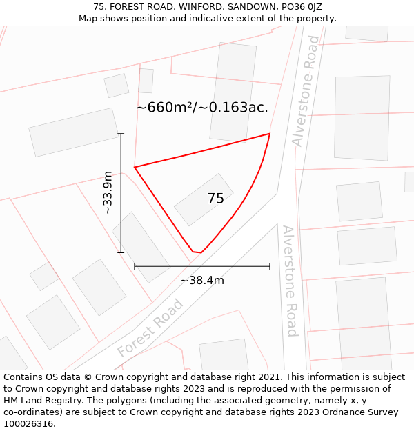 75, FOREST ROAD, WINFORD, SANDOWN, PO36 0JZ: Plot and title map