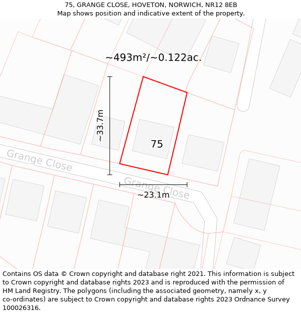 75, GRANGE CLOSE, HOVETON, NORWICH, NR12 8EB: Plot and title map