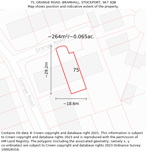 75, GRANGE ROAD, BRAMHALL, STOCKPORT, SK7 3QB: Plot and title map