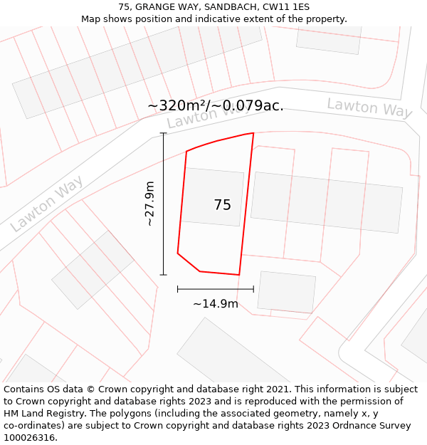 75, GRANGE WAY, SANDBACH, CW11 1ES: Plot and title map