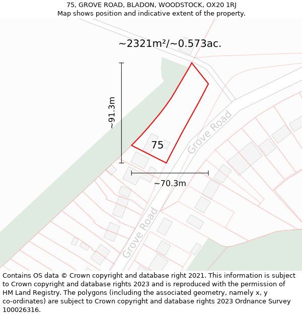 75, GROVE ROAD, BLADON, WOODSTOCK, OX20 1RJ: Plot and title map