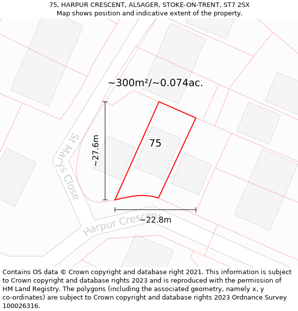 75, HARPUR CRESCENT, ALSAGER, STOKE-ON-TRENT, ST7 2SX: Plot and title map