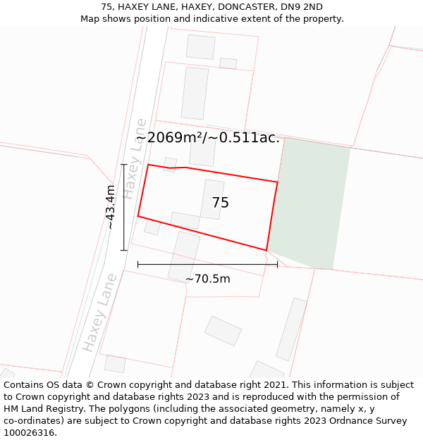 75, HAXEY LANE, HAXEY, DONCASTER, DN9 2ND: Plot and title map