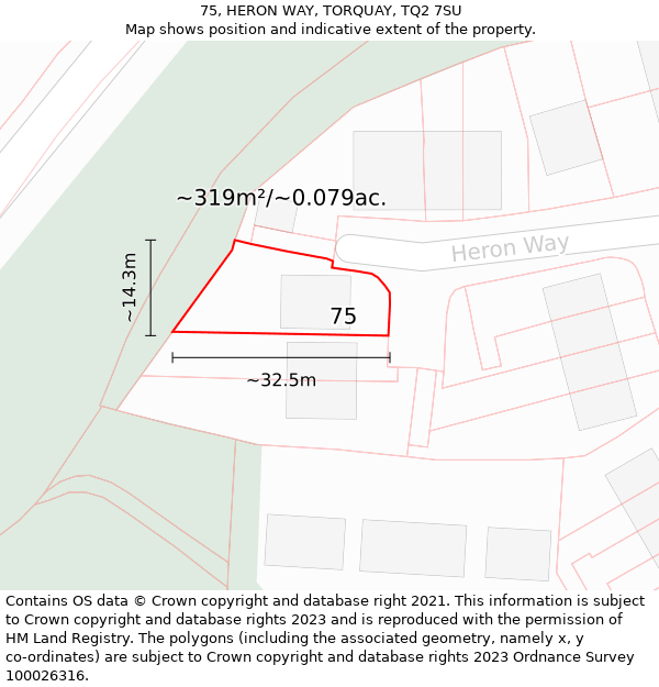 75, HERON WAY, TORQUAY, TQ2 7SU: Plot and title map