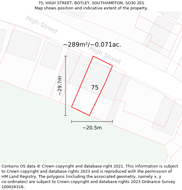 75, HIGH STREET, BOTLEY, SOUTHAMPTON, SO30 2ES: Plot and title map