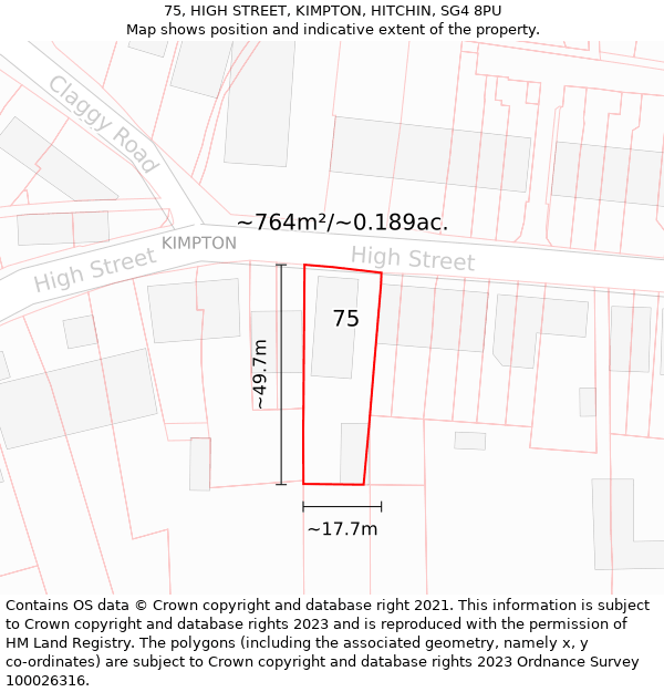 75, HIGH STREET, KIMPTON, HITCHIN, SG4 8PU: Plot and title map