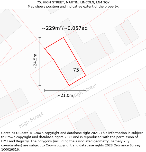 75, HIGH STREET, MARTIN, LINCOLN, LN4 3QY: Plot and title map