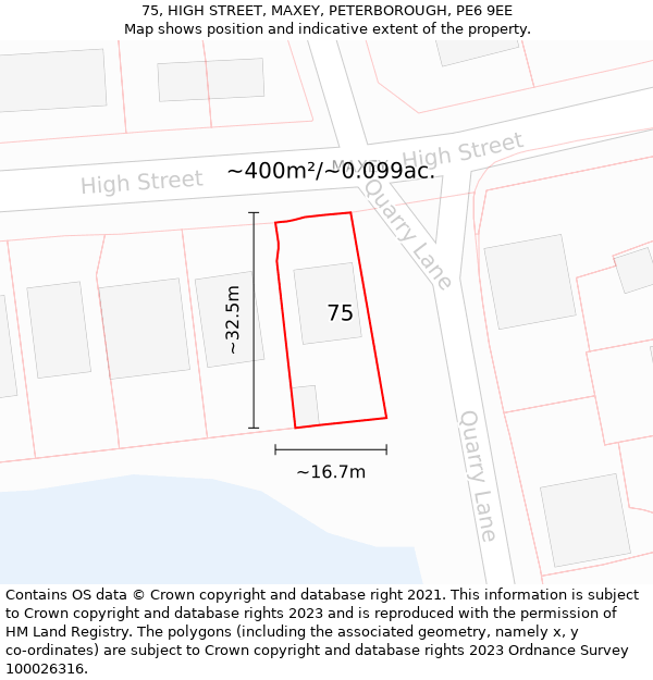 75, HIGH STREET, MAXEY, PETERBOROUGH, PE6 9EE: Plot and title map