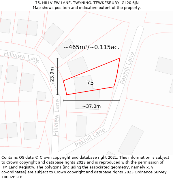 75, HILLVIEW LANE, TWYNING, TEWKESBURY, GL20 6JN: Plot and title map