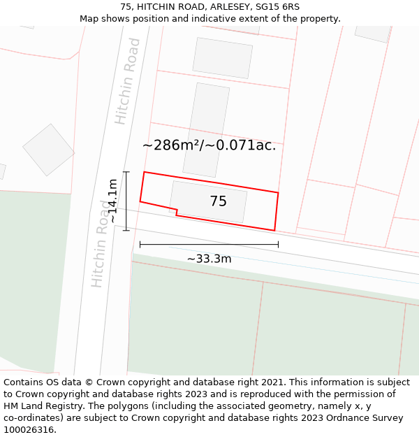 75, HITCHIN ROAD, ARLESEY, SG15 6RS: Plot and title map