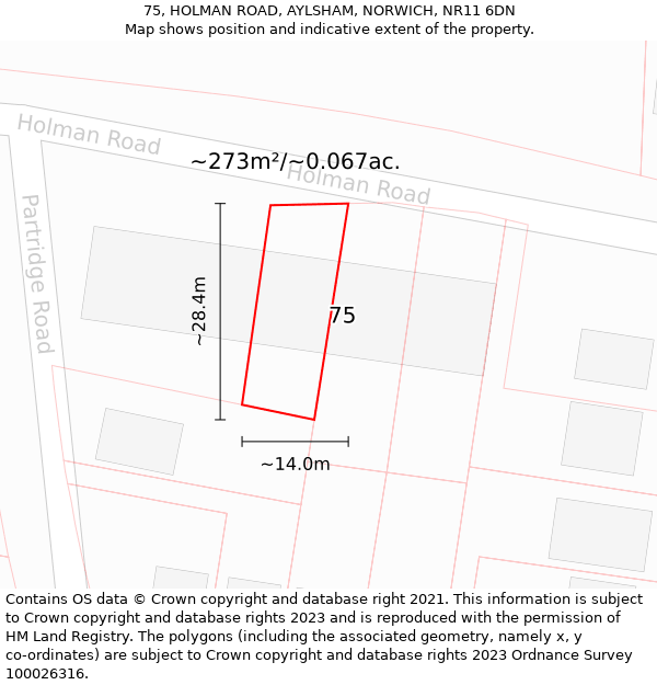 75, HOLMAN ROAD, AYLSHAM, NORWICH, NR11 6DN: Plot and title map