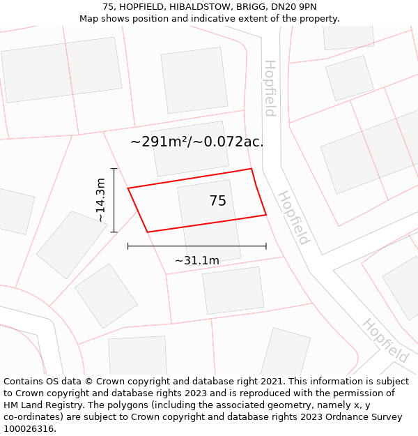 75, HOPFIELD, HIBALDSTOW, BRIGG, DN20 9PN: Plot and title map