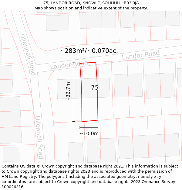 75, LANDOR ROAD, KNOWLE, SOLIHULL, B93 9JA: Plot and title map