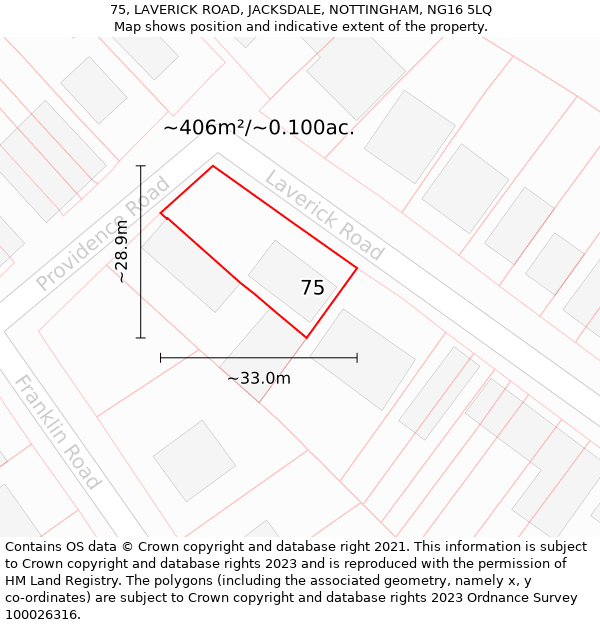 75, LAVERICK ROAD, JACKSDALE, NOTTINGHAM, NG16 5LQ: Plot and title map