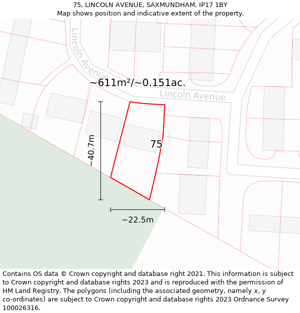 75, LINCOLN AVENUE, SAXMUNDHAM, IP17 1BY: Plot and title map