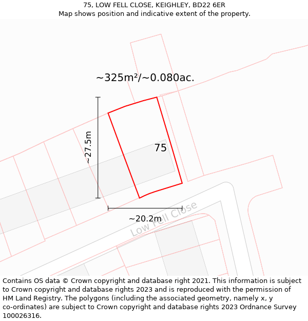 75, LOW FELL CLOSE, KEIGHLEY, BD22 6ER: Plot and title map