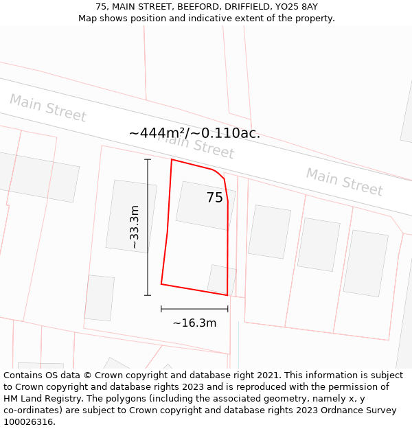 75, MAIN STREET, BEEFORD, DRIFFIELD, YO25 8AY: Plot and title map